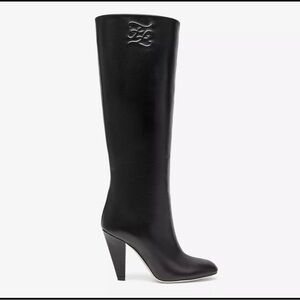 FENDI Karligraphy Leather Knee High Black Boots